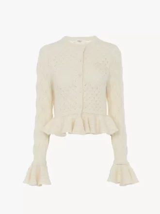 Ruffled logo cardigan in a silk, alpaca & cotton knit Ruffled logo cardigan in a silk, alpaca & cotton knit