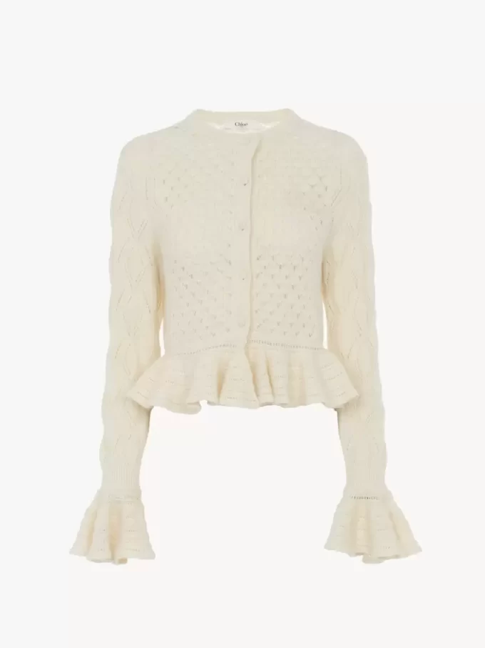 Ruffled logo cardigan in a silk, alpaca & cotton knit Ruffled logo cardigan in a silk, alpaca & cotton knit