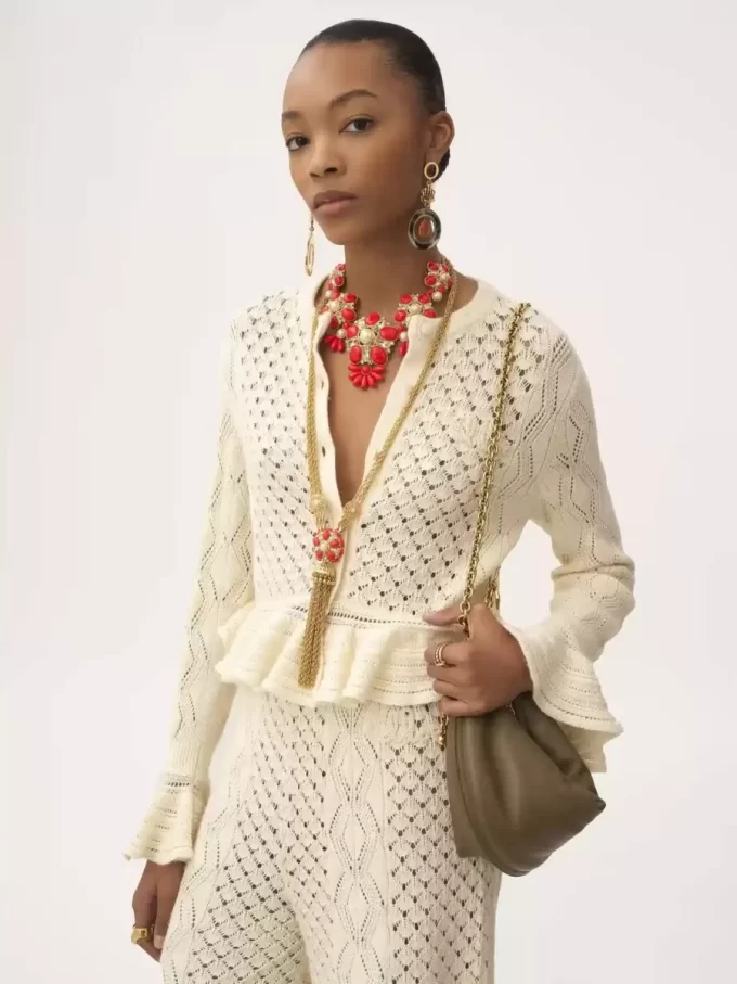 Ruffled logo cardigan in a silk, alpaca & cotton knit Ruffled logo cardigan in a silk, alpaca & cotton knit