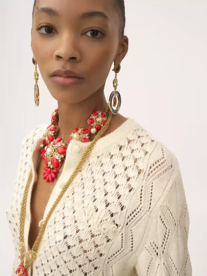 Ruffled logo cardigan in a silk, alpaca & cotton knit Ruffled logo cardigan in a silk, alpaca & cotton knit