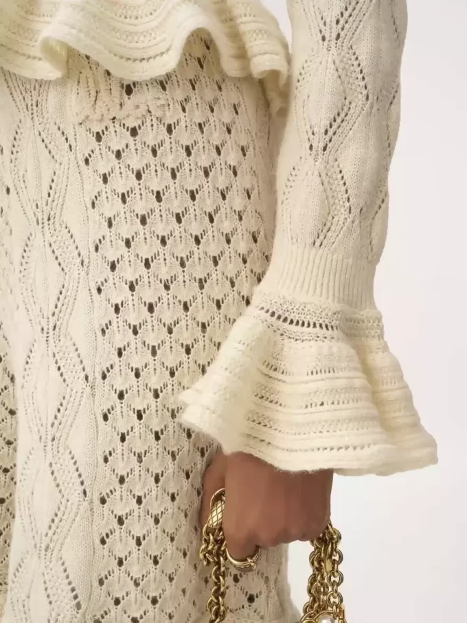 Ruffled logo cardigan in a silk, alpaca & cotton knit Ruffled logo cardigan in a silk, alpaca & cotton knit