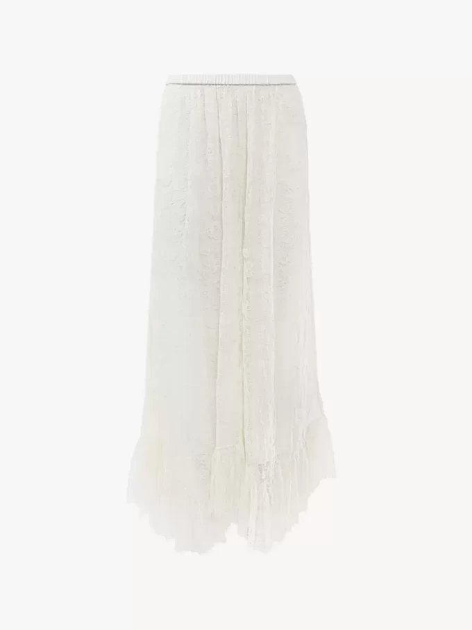 Ruffled midi skirt in floral lace jacquard Ruffled midi skirt in floral lace jacquard