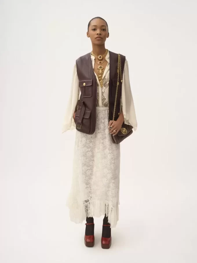 Ruffled midi skirt in floral lace jacquard Ruffled midi skirt in floral lace jacquard