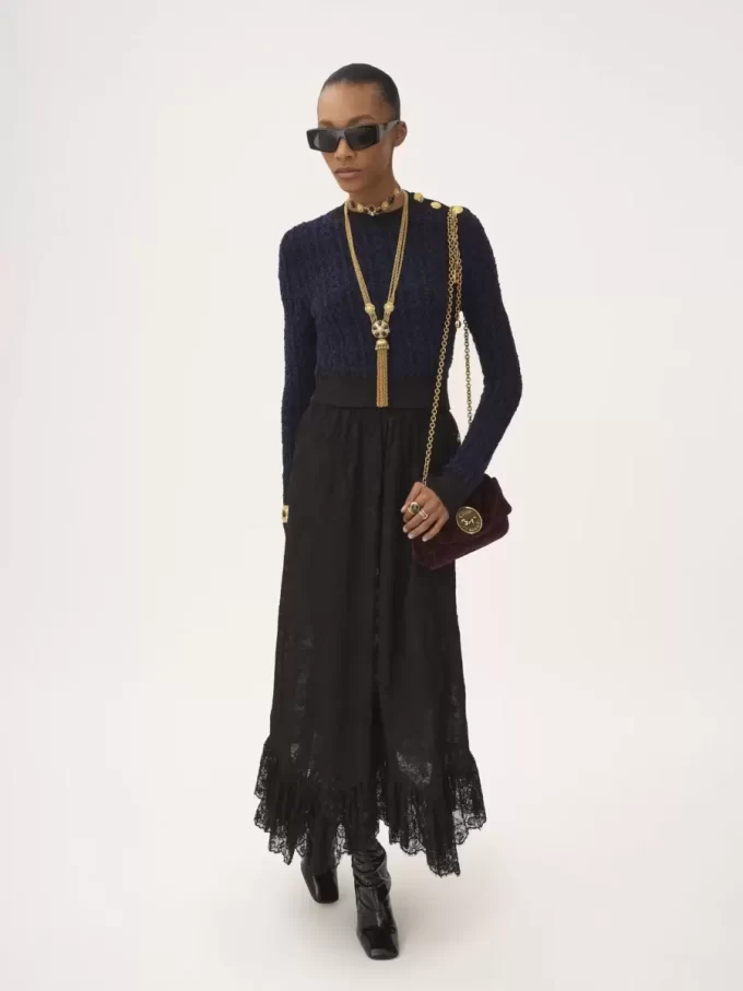 Ruffled midi skirt in floral lace jacquard Ruffled midi skirt in floral lace jacquard