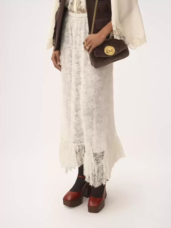 Ruffled midi skirt in floral lace jacquard Ruffled midi skirt in floral lace jacquard