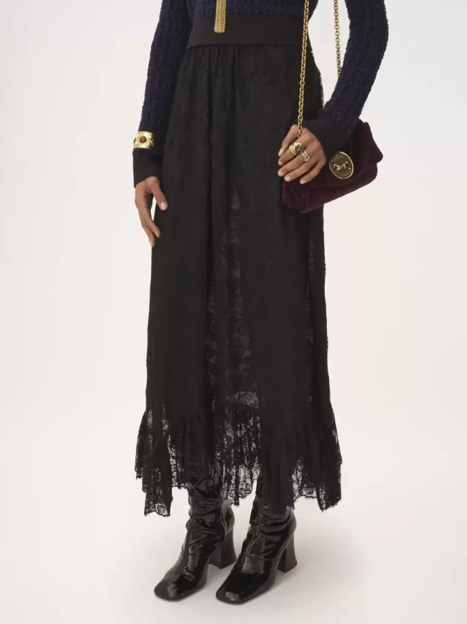 Ruffled midi skirt in floral lace jacquard Ruffled midi skirt in floral lace jacquard