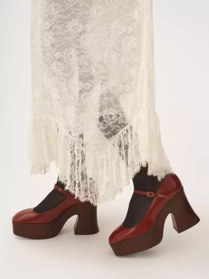 Ruffled midi skirt in floral lace jacquard Ruffled midi skirt in floral lace jacquard