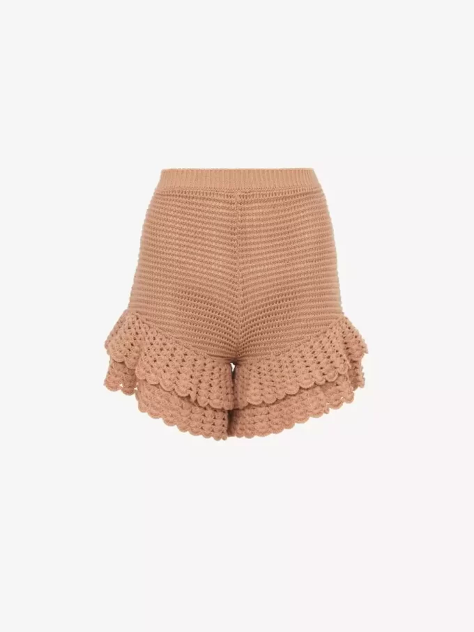 Ruffled mini shorts in crochet knit Ruffled mini shorts in crochet knit