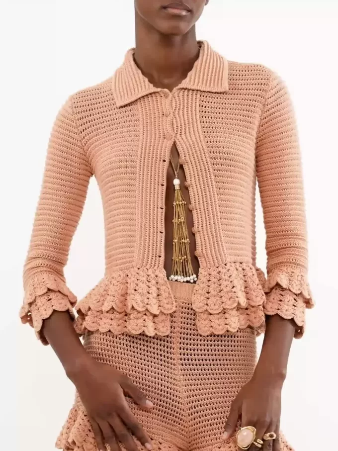 Ruffled mini shorts in crochet knit Ruffled mini shorts in crochet knit