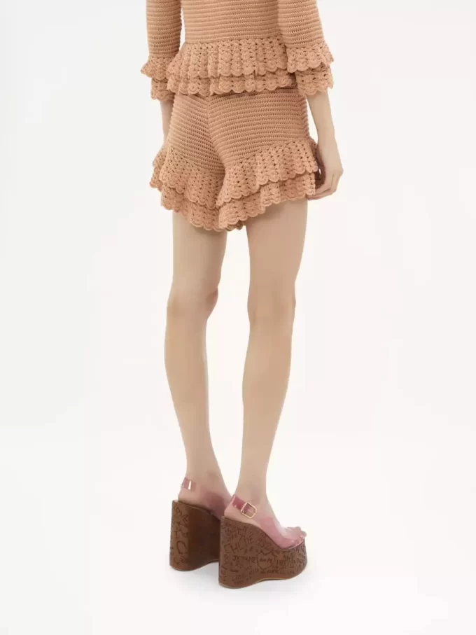 Ruffled mini shorts in crochet knit Ruffled mini shorts in crochet knit
