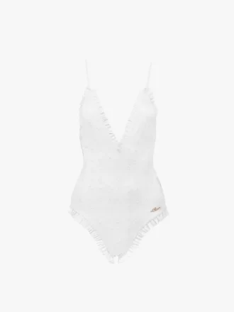 Ruffled V-neck one-piece swimsuit