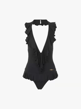 Ruffled V-neck one-piece swimsuit