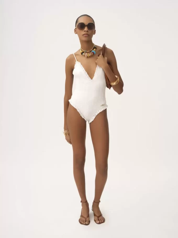 Ruffled V-neck one-piece swimsuit Ruffled V-neck one-piece swimsuit