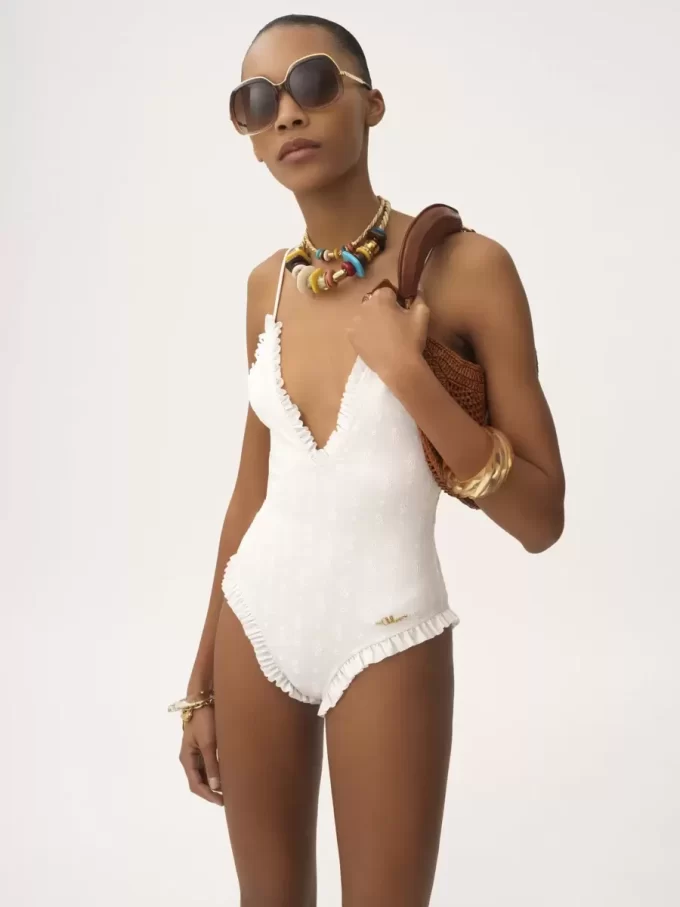 Ruffled V-neck one-piece swimsuit Ruffled V-neck one-piece swimsuit