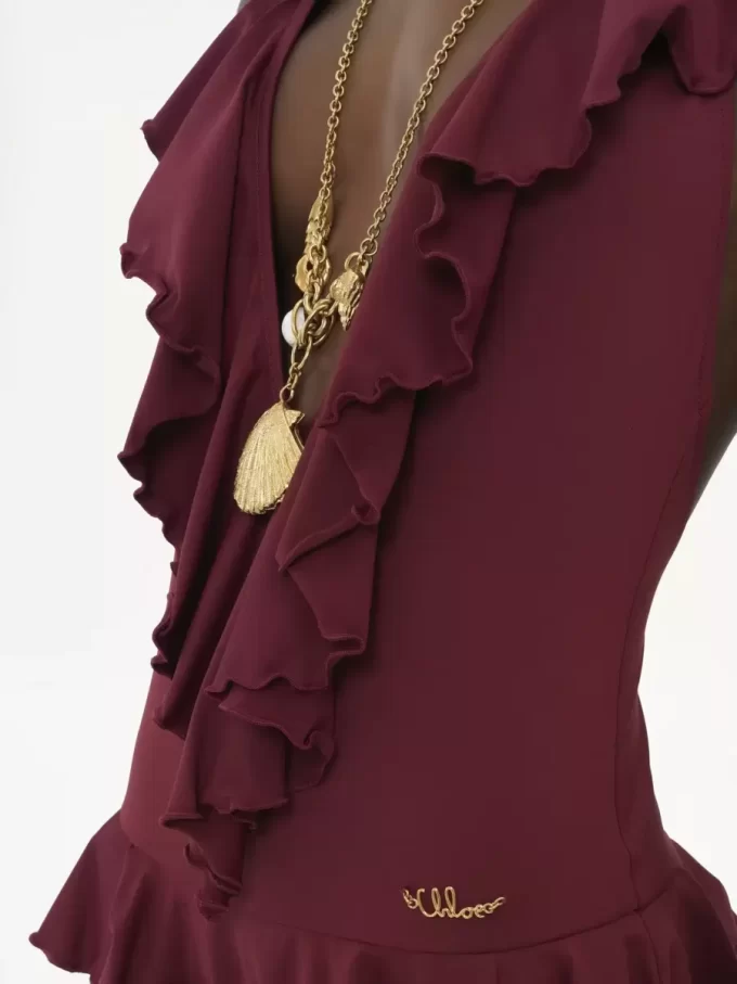 Ruffled V-neck one-piece swimsuit