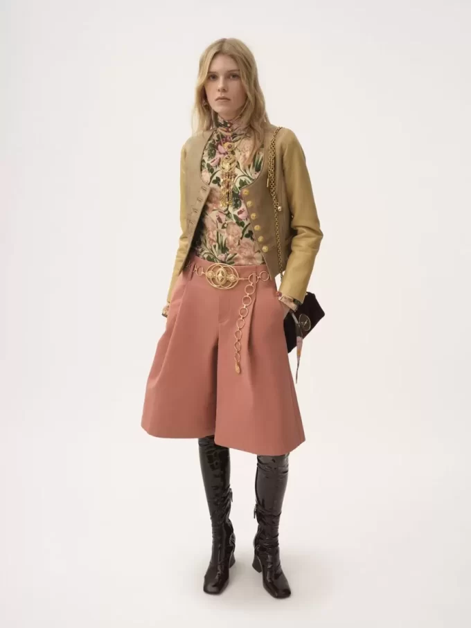 Scoop-neck cinched jacket in leather