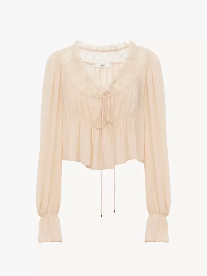 Scoop-neck cropped top in silk georgette & lace Scoop-neck cropped top in silk georgette & lace
