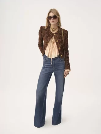 Scoop-neck cropped top in silk georgette & lace