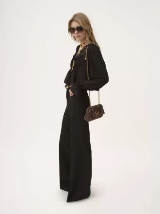 Scoop-neck cropped top in silk georgette & lace