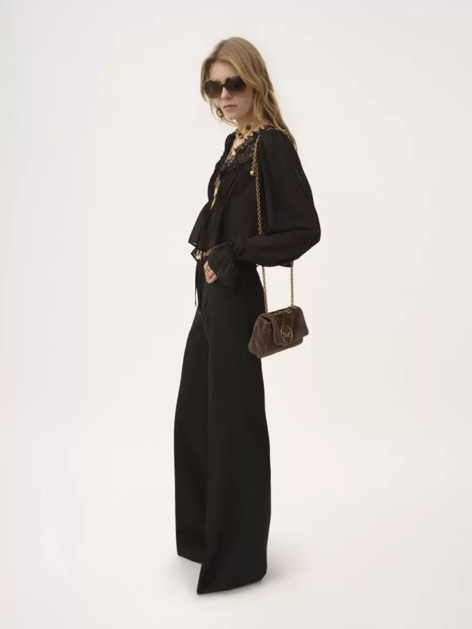 Scoop-neck cropped top in silk georgette & lace Scoop-neck cropped top in silk georgette & lace