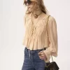 Scoop-neck cropped top in silk georgette & lace Scoop-neck cropped top in silk georgette & lace