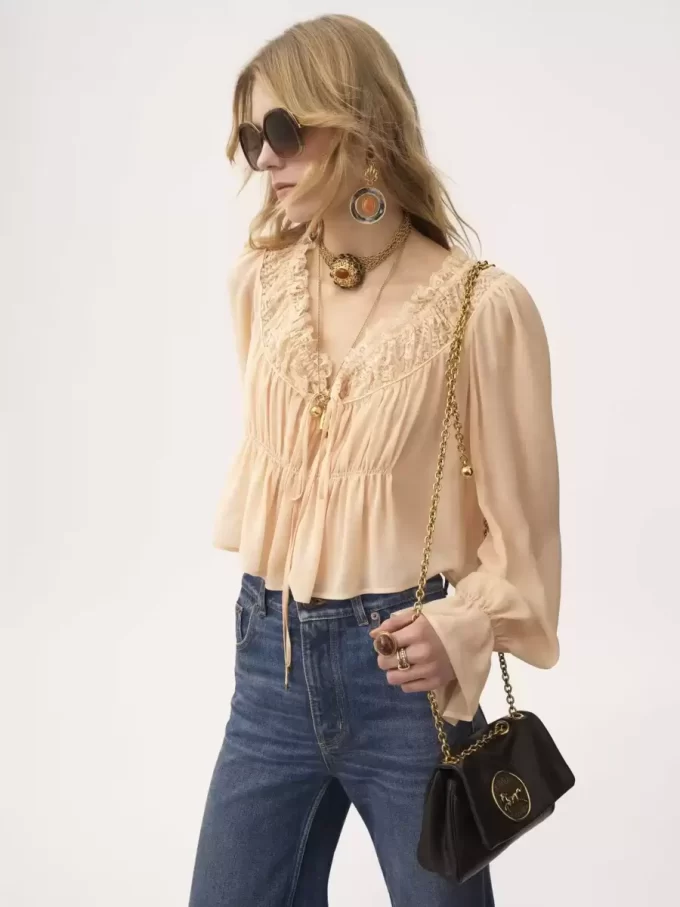 Scoop-neck cropped top in silk georgette & lace Scoop-neck cropped top in silk georgette & lace