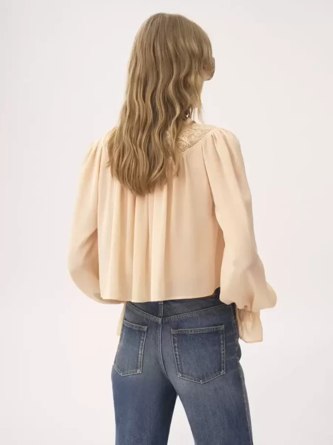 Scoop-neck cropped top in silk georgette & lace Scoop-neck cropped top in silk georgette & lace