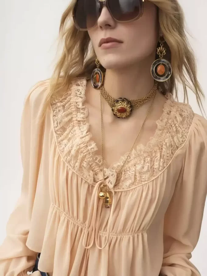 Scoop-neck cropped top in silk georgette & lace Scoop-neck cropped top in silk georgette & lace