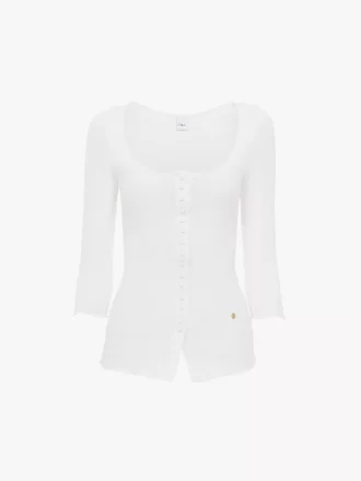 Scoop-neck fitted cardigan in cotton Scoop-neck fitted cardigan in cotton