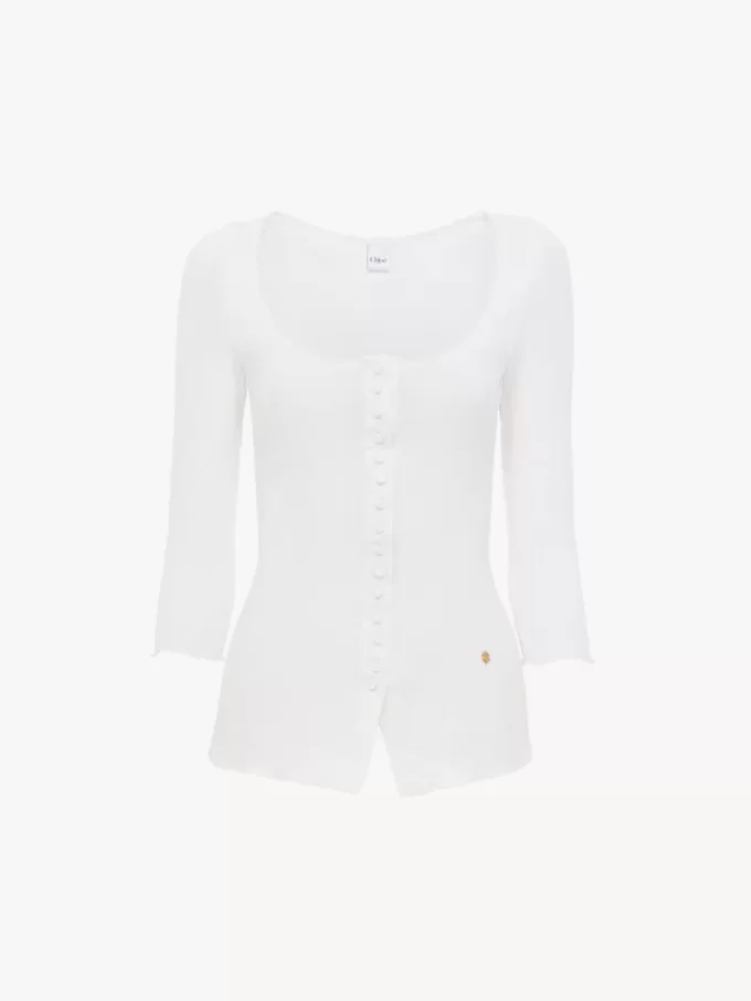 Scoop-neck fitted cardigan in cotton Scoop-neck fitted cardigan in cotton