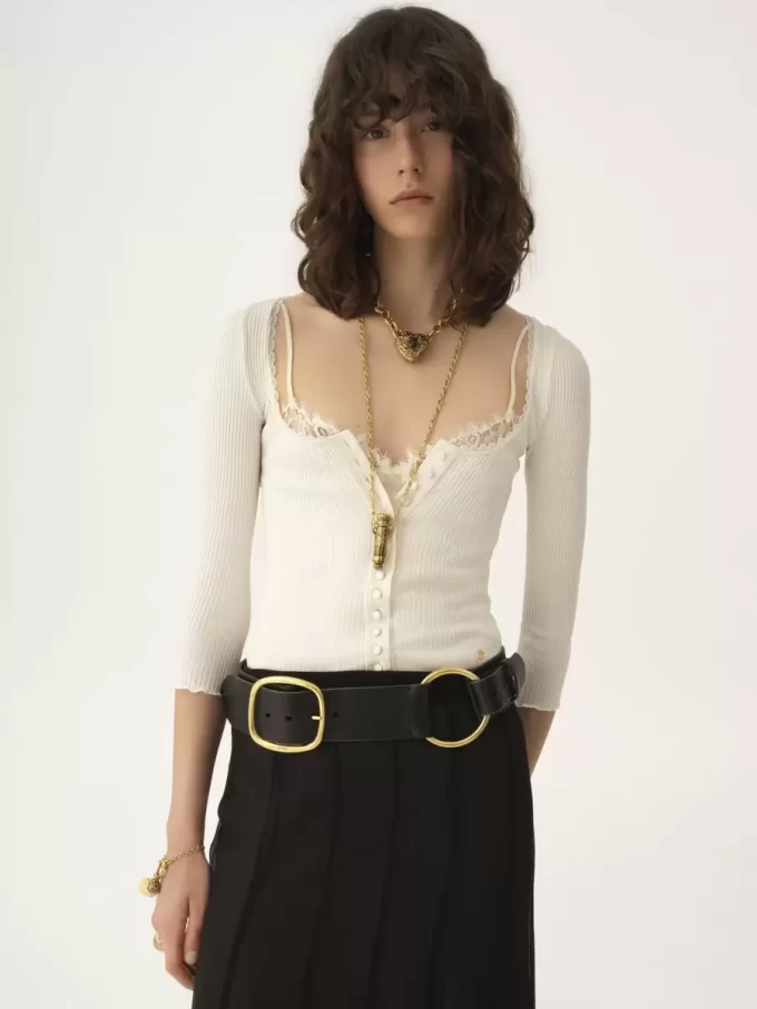 Scoop-neck fitted cardigan in cotton Scoop-neck fitted cardigan in cotton