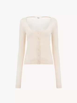 Scoop-neck fitted cardigan in superfine wool knit Scoop-neck fitted cardigan in superfine wool knit