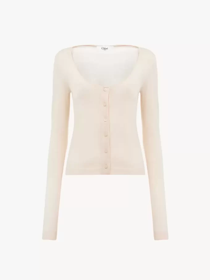 Scoop-neck fitted cardigan in superfine wool knit Scoop-neck fitted cardigan in superfine wool knit