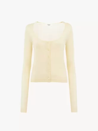 Scoop-neck fitted cardigan in superfine wool knit Scoop-neck fitted cardigan in superfine wool knit