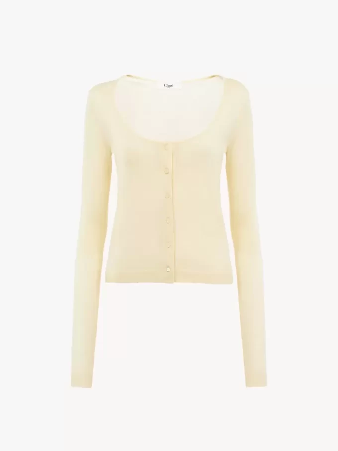 Scoop-neck fitted cardigan in superfine wool knit Scoop-neck fitted cardigan in superfine wool knit