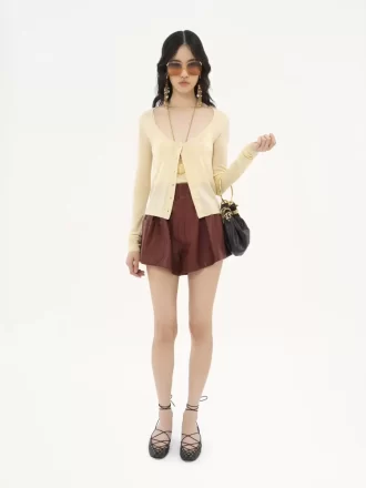 Scoop-neck fitted cardigan in superfine wool knit Scoop-neck fitted cardigan in superfine wool knit