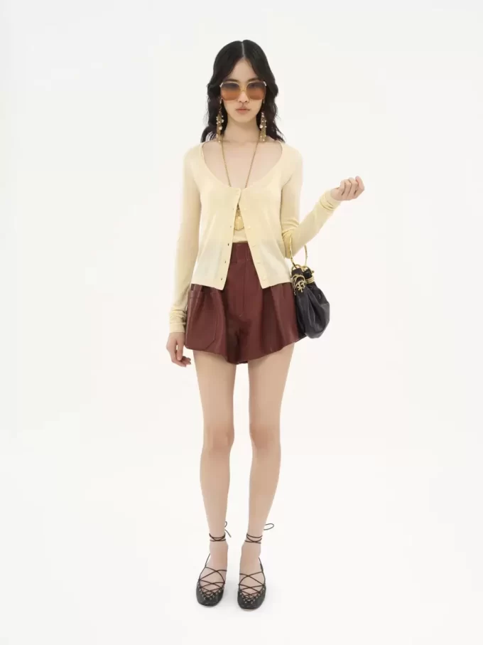 Scoop-neck fitted cardigan in superfine wool knit Scoop-neck fitted cardigan in superfine wool knit