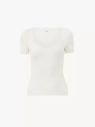 Scoop-neck fitted top in a wool knit & lace Scoop-neck fitted top in a wool knit & lace