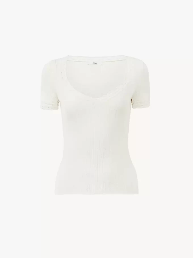 Scoop-neck fitted top in a wool knit & lace Scoop-neck fitted top in a wool knit & lace