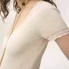 Scoop-neck fitted top in a wool knit & lace Scoop-neck fitted top in a wool knit & lace