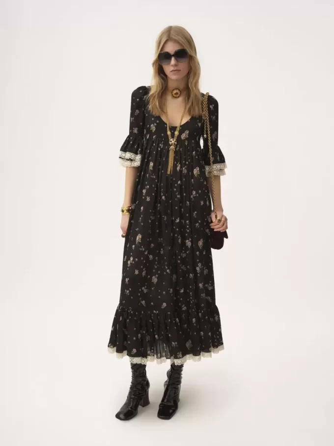 Scoop-neck midi dress in silk charmeuse & lace Scoop-neck midi dress in silk charmeuse & lace