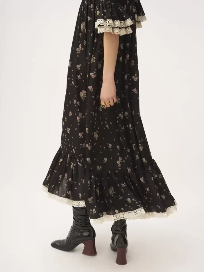 Scoop-neck midi dress in silk charmeuse & lace Scoop-neck midi dress in silk charmeuse & lace