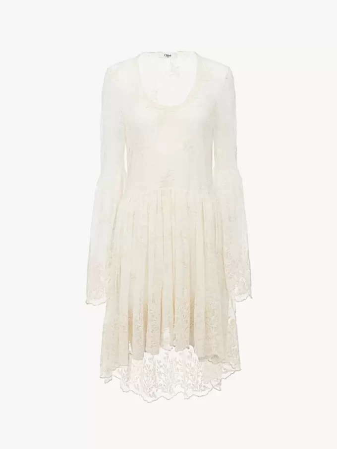 Scoop-neck mini dress in embroidered lace Scoop-neck mini dress in embroidered lace