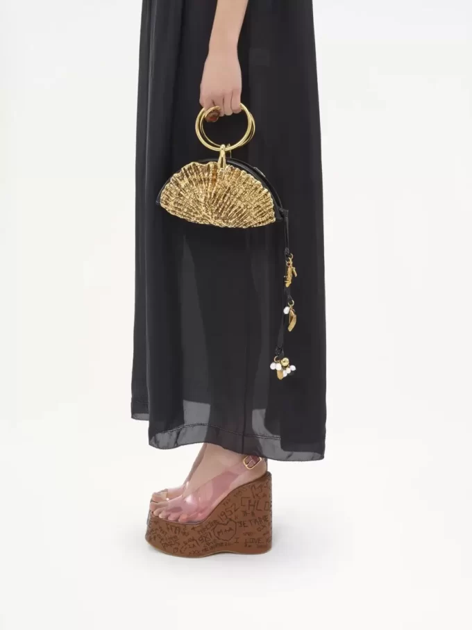 Sea Treasures Shell zipped clutch in soft leather & metal Sea Treasures Shell zipped clutch in soft leather & metal