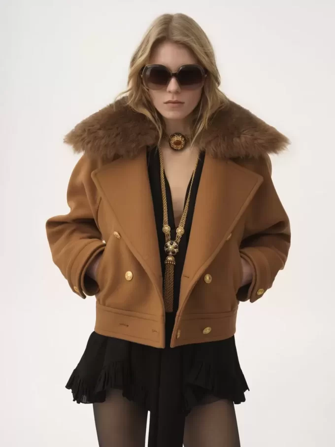 Short boxy double-breasted coat in soft wool Short boxy double-breasted coat in soft wool