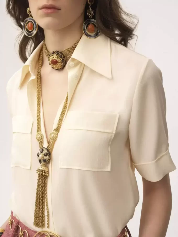 Short-sleeve blouse in crêpe de chine Short-sleeve blouse in crêpe de chine