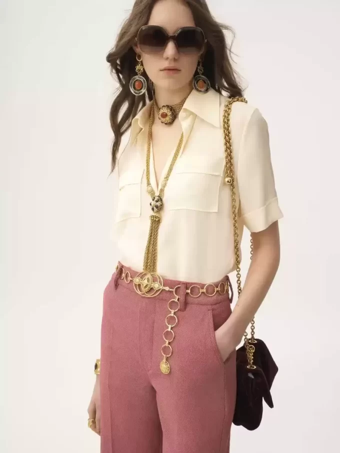 Short-sleeve blouse in crêpe de chine Short-sleeve blouse in crêpe de chine