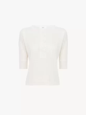 Short-sleeve Henley shirt in linen & silk knit