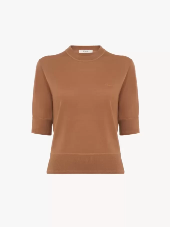 Short-sleeve logo sweater in a fine merino wool knit Short-sleeve logo sweater in a fine merino wool knit