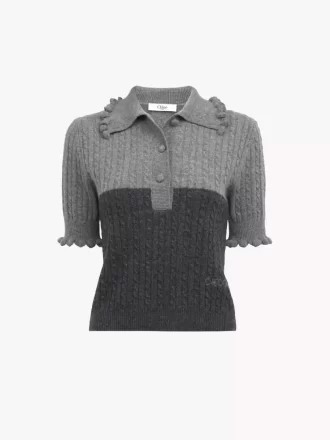 Short-sleeve polo sweater in a wool & cashmere knit Short-sleeve polo sweater in a wool & cashmere knit